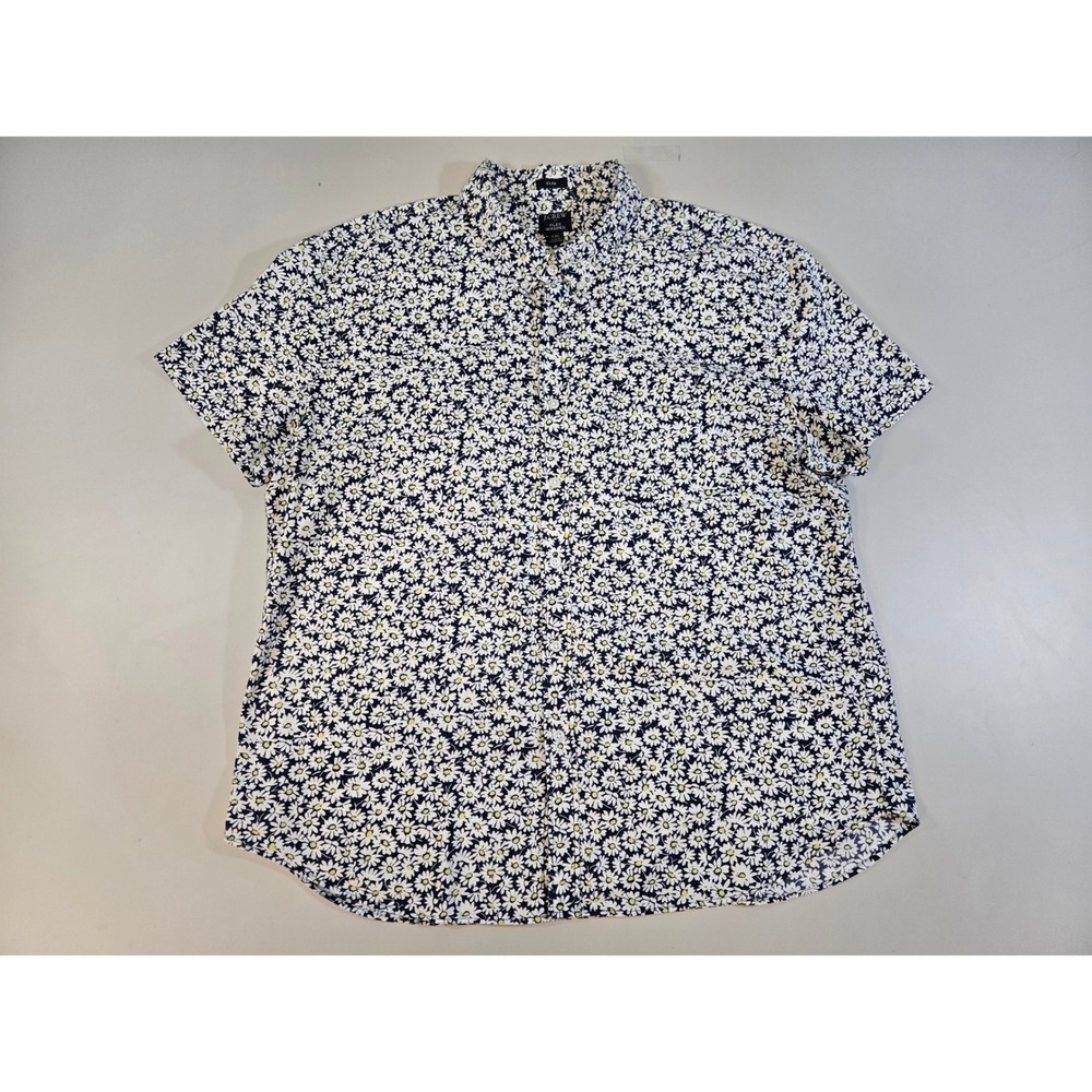 J.Crew Mens XXL‎ Slim Flex Washed S/S Daisy Floral Button Down Shirt Navy